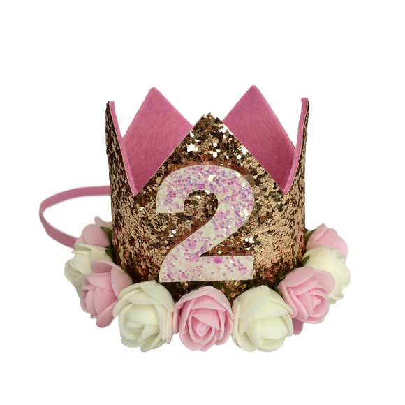 Glitter Glam 2nd Birthday Crowns (2 colours available)-Headbands-[Calgary]-[Alberta]-[Canada]-[Affordable Children's Clothing]-Stinky Bunny