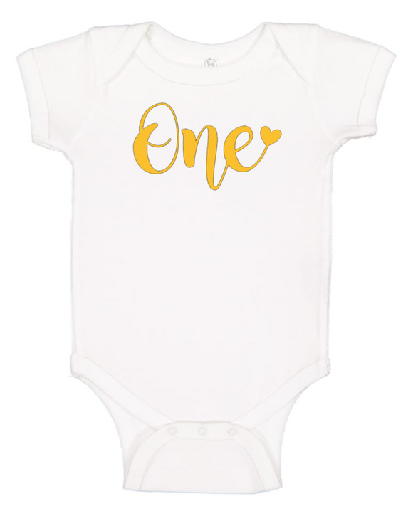 Custom 1st Birthday ONEsie with Heart (you choose design colour)-Onesies-[Calgary]-[Alberta]-[Canada]-[Affordable Children's Clothing]-Stinky Bunny