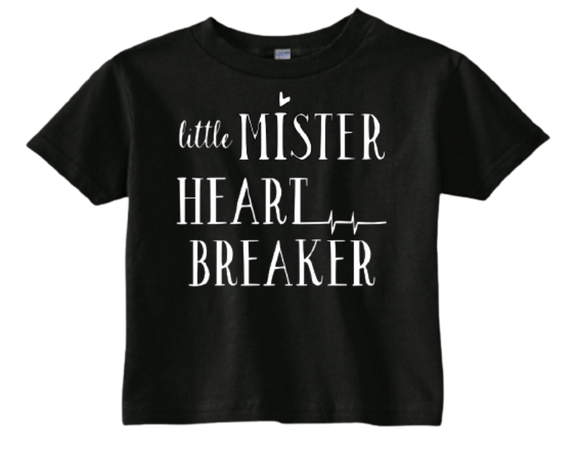 Custom Toddler Shirt - Little Mister Heart Breaker - Black (you choose design colour)