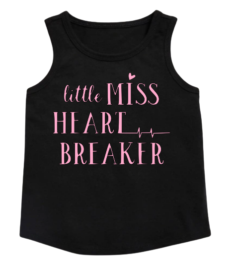 Custom Girls Tank Top - Little Miss Heart Breaker (you choose design colour)