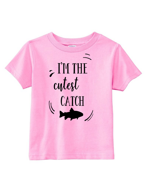 Custom Toddler Shirt - I Am the Cutest Catch - Pink (you choose design colour)-Shirts-[Calgary]-[Alberta]-[Canada]-[Affordable Children's Clothing]-Stinky Bunny