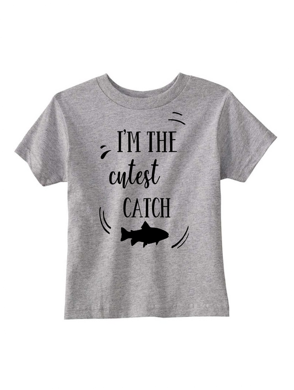 Custom Toddler Shirt - I am the Cutest Catch - Grey (you choose design colour)-Shirts-[Calgary]-[Alberta]-[Canada]-[Affordable Children's Clothing]-Stinky Bunny