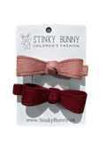 Faux Suede Bows - Set of 2-Hair Clips-[Calgary]-[Alberta]-[Canada]-[Affordable Children's Clothing]-Stinky Bunny